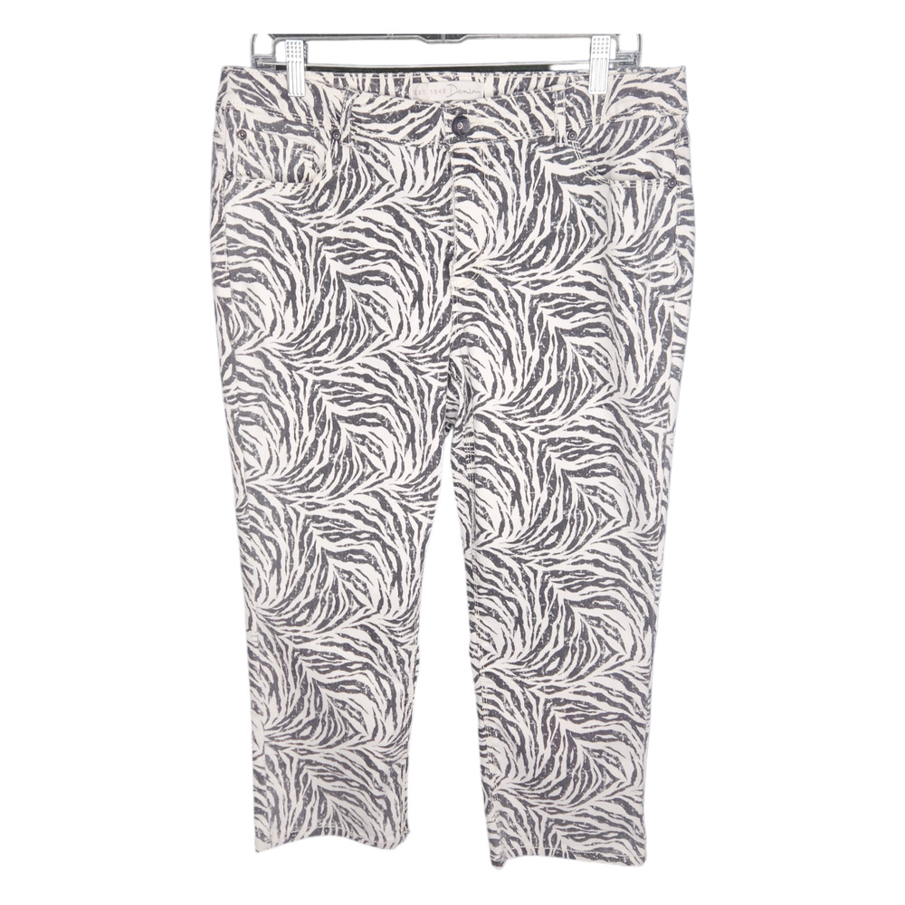 C Est. 1946 Denim Skinny Cropped Pants Capri Zebra Print Womens Contemporary 14